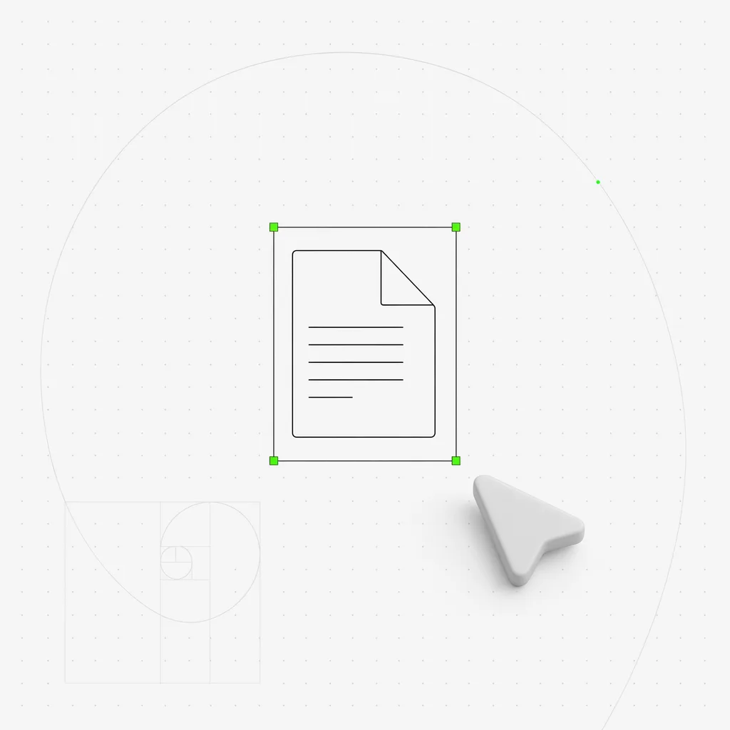 Ein einzelnes Markdown-Dokumentblatt mit einfachen Textzeilen, ausgewählt in einem grünen Rahmen auf einem fast weißen redaktionellen Grund